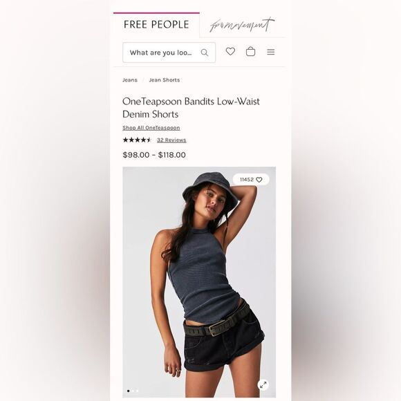 One Teaspoon x Free People Bandits Double Black baggy Denim Shorts 30 NWT - Picture 3 of 11